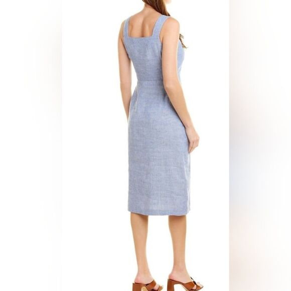 J.McLaughlin Leah Linen-Blend Midi chambray button front sleeveless Dress sz 14 - Picture 2 of 11